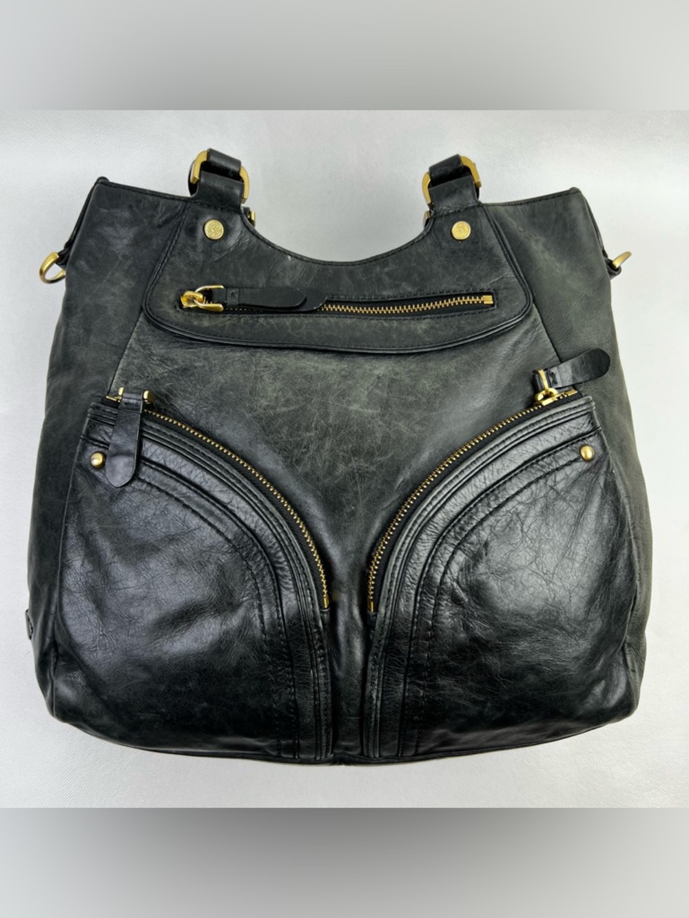 Cole Haan Genuine Leather Black Hobo Shoulder Bag Satchel Bag Pockets